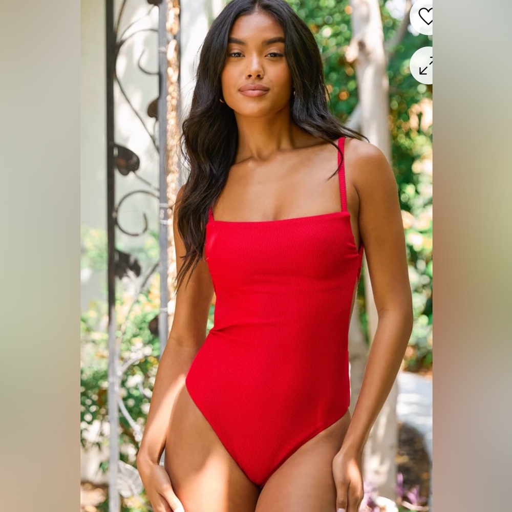 Lulu’s Bae Watch Square Neck Lace-Up One-Piece Swimsuit Size M NWT